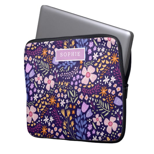 Floral Modern Wildflowers Girly Elegant Stylish Laptopschutzhülle (Vorderseite Links)