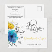 Floral moderne Blume qr Code Nicht Foto blau Ankündigungspostkarte (Vorne/Hinten)