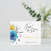 Floral moderne Blume qr Code Nicht Foto blau Ankündigungspostkarte (Stehend Vorderseite)