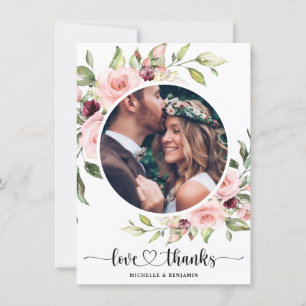 Floral Moderne Elegante Hochzeit Danke Foto Card