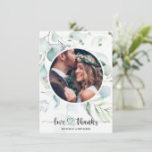 Floral Moderne Elegante Hochzeit Danke Foto Card (Stehend Vorderseite)