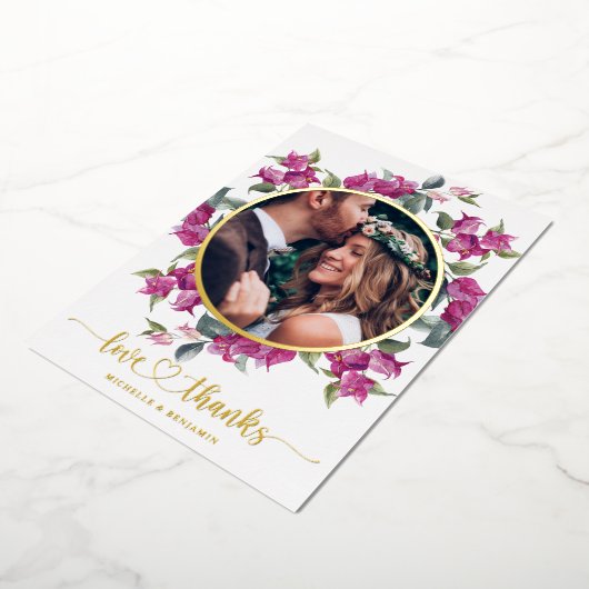 Floral Moderne Elegante Hochzeit Danke Foto Card Folieneinladung (Gedreht)