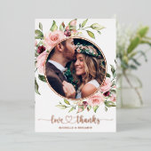 Floral Moderne Elegante Hochzeit Danke Foto Card Folieneinladung (Stehend vorne)