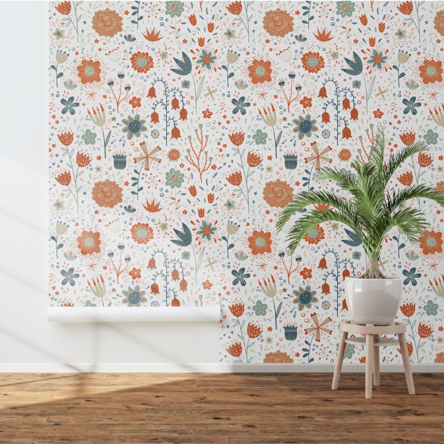 Floral Moderne Wildblume Tapete (Fun floral wallpaper in warm earth colors)