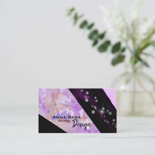 *~* Floral Moderner Abstrakter Glitzer Geometrisch Visitenkarte (Stehend Vorderseite)