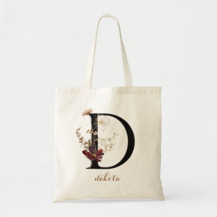 Floral Modernes Personalisiertes Monogramm Letter Tragetasche