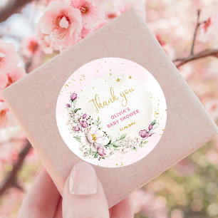 Floral Mond Pink Baby Shower Danke Runder Aufkleber