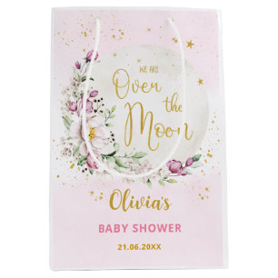 Floral Mond Pink Baby Shower Mittlere Geschenktüte