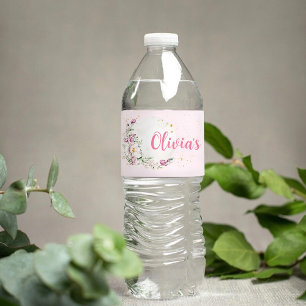 Floral Mond Pink Baby Shower Wasserflaschenetikett