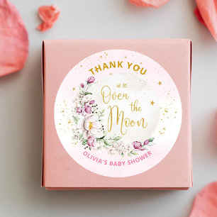 Floral Mond Pink Babyparty Dankeschön Runder Aufkleber