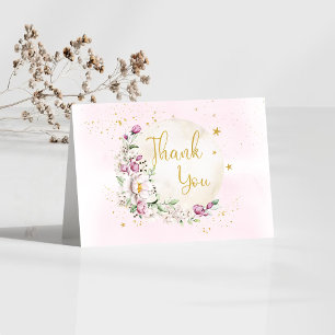 Floral Mond Rosa Babyparty Dankeskarte