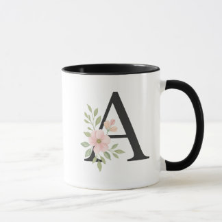 Floral Monogram A Mug – Elegant Letter A with Soft Tasse