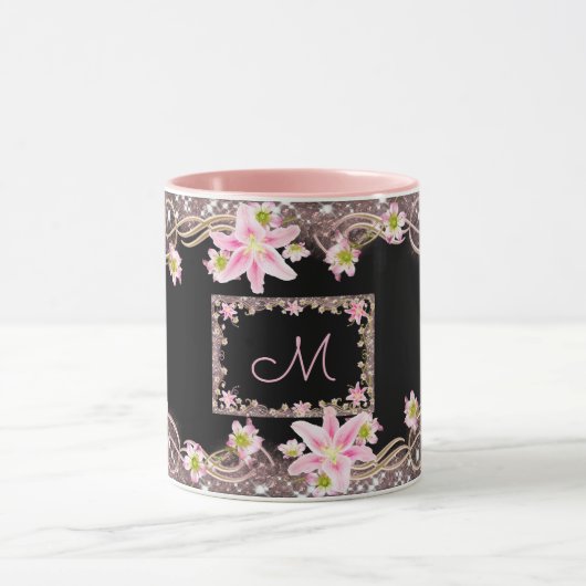 Floral Monogram Black Tasse (Zentrum)