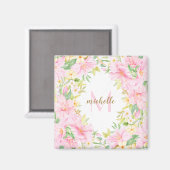 Floral Monogram, Botanfarbener Rosa Magnet (Vorderseite/Rückseite)
