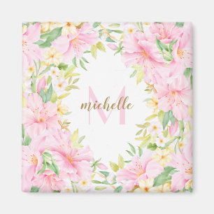 Floral Monogram, Botanfarbener Rosa Magnet