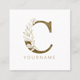 Floral Monogram C Elegant Gold Foliage Quadratische Visitenkarte
