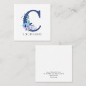 Floral Monogram C Winter Blue Blossoms Quadratische Visitenkarte (Vorne/Hinten)