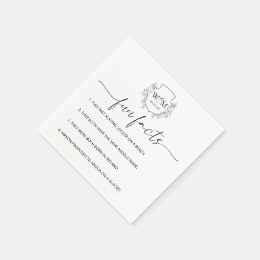 Floral Monogram Calligraphy Fun Facts Wedding Serviette (Ecke)