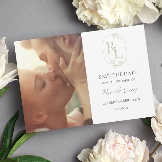 Floral Monogram Couple Foto Wedding Save the Date Ankündigung