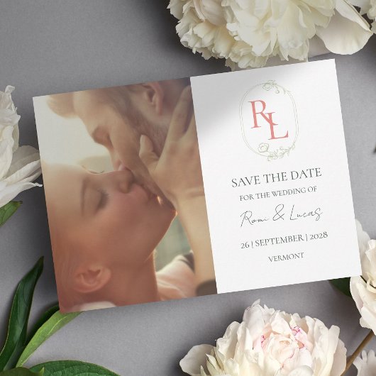 Floral Monogram Couple Foto Wedding Save the Date Ankündigung