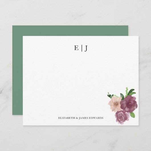 Floral Monogram Couple Initialen Personalisiert Mitteilungskarte (Vorne/Hinten)