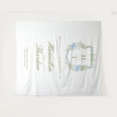 Floral Monogram Crest Wedding Backdrop Tapestry Wandteppich (Vorderseite (Horizontal))