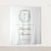 Floral Monogram Crest Wedding Backdrop Tapestry Wandteppich (Vorderseite)