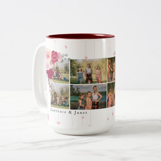 Floral Monogram Custom Foto Collage Mutterngeschen Zweifarbige Tasse (Vorderseite Links)