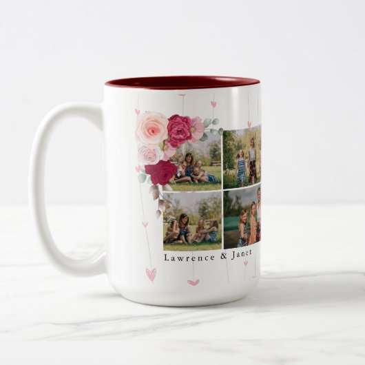Floral Monogram Custom Foto Collage Mutterngeschen Zweifarbige Tasse (Links)