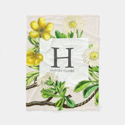 Floral Monogram Daisies Initial Greenerie Fleecedecke (Vorderseite)
