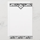 Floral Monogram Damask Stationery Briefpapier (Vorne/Hinten)