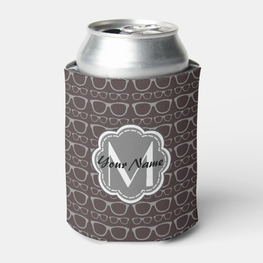 Floral Monogram Dark Nerd Brillenmuster Dosenkühler (Kanne Vorderseite)