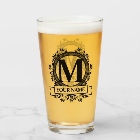 Floral Monogram Design Glas (Vorne (Gefüllt))