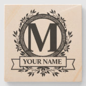 Floral Monogram Design Steinuntersetzer (Vorderseite)