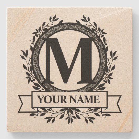 Floral Monogram Design Steinuntersetzer (Vorderseite)