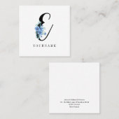 Floral Monogram E Blue Blume Burst Quadratische Visitenkarte (Vorne/Hinten)