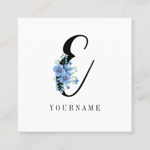 Floral Monogram E Blue Blume Burst Quadratische Visitenkarte