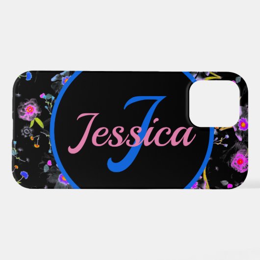 Floral Monogram Elegant iPhone Hülle (Rückseite (Horizontal))