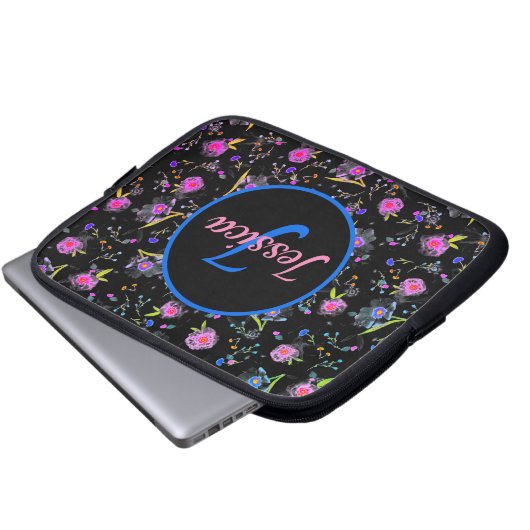 Floral Monogram Eleganter Laptop-Sieb Laptopschutzhülle (Vorne Knopf)