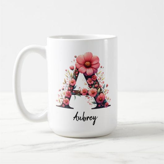 Floral Monogram Erstname Tasse, Custom Mutterngesc Kaffeetasse (Links)