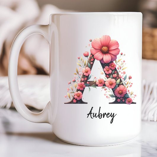 Floral Monogram Erstname Tasse, Custom Mutterngesc Kaffeetasse