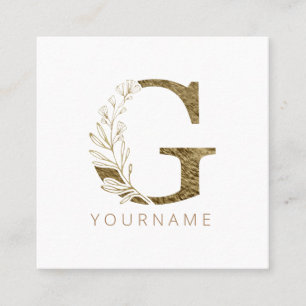 Floral Monogram G Elegant Gold Foliage Quadratische Visitenkarte
