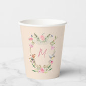Floral Monogram Gender Neutral Baby Shower Pappbecher (Vorderseite)