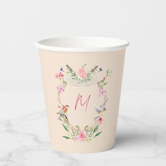 Floral Monogram Gender Neutral Baby Shower Pappbecher (Vorderseite)