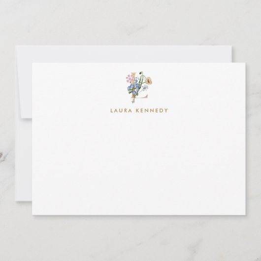 Floral Monogram Gold Letter L Note Card Mitteilungskarte (Vorderseite)