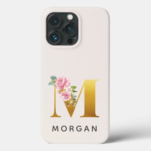 Floral Monogram Gold Letter M Personalisiert Name Case-Mate iPhone Hülle (Rückseite)