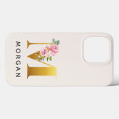 Floral Monogram Gold Letter M Personalisiert Name Case-Mate iPhone Hülle (Rückseite (Horizontal))