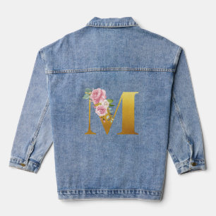 Floral Monogram Gold Letter M Wedding Jeansjacke