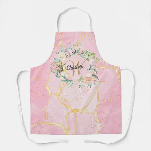 Floral Monogram Gold Script Rosa Geogate Schürze (Vorderseite)