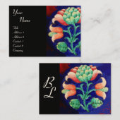 FLORAL MONOGRAM, grün, rot-orange, rosa Visitenkarte (Vorne/Hinten)